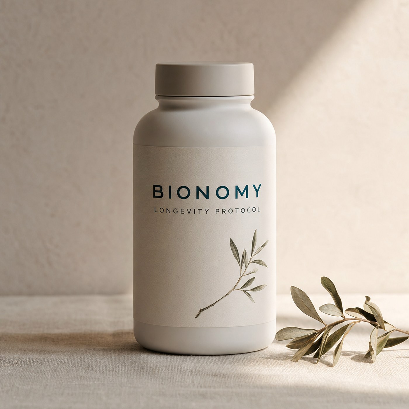Glossy amber bottle of longevity compounds on slate